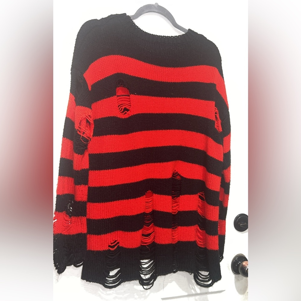 CAI&CAI Kurt Cobain, Gothic, Punk, Y2K Ripped Striped oversized Sweater, Unisex - Picture 5 of 6